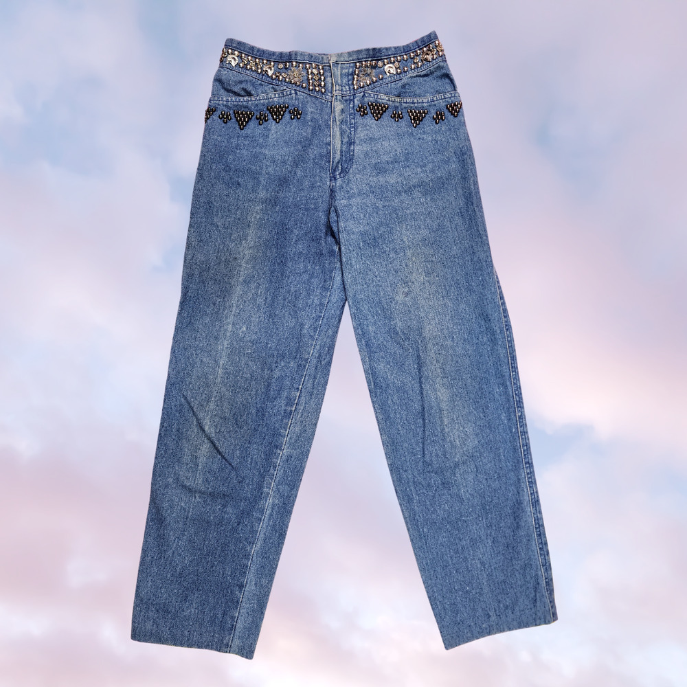 Vtg 90s Della Sport Studded Horse High Waist Mom Boot Cut Denim Jeans Sz 10